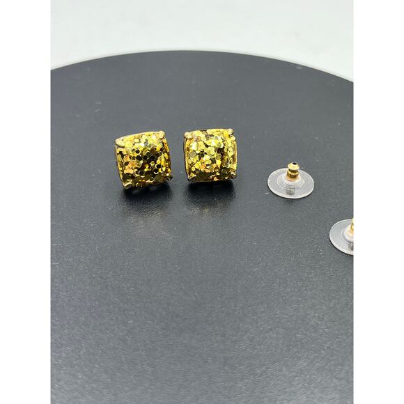 KATE SPADE New York Gold Glitter Crystal Small Square Prong Set Stud Earrings - Picture 7 of 7